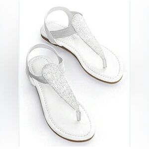 Athmile Women's Elastic Strappy Flat Sandals W Sparkling Thong Ankle Strap 7